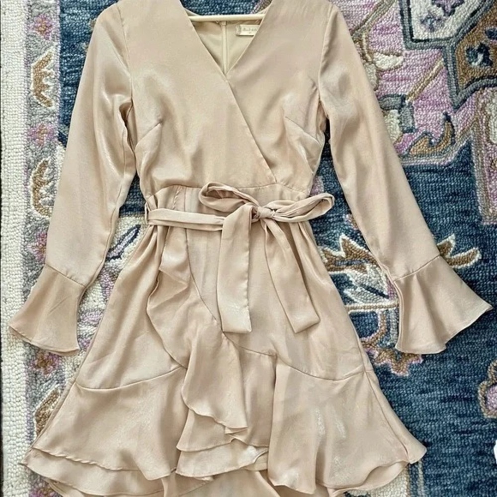 Altard state champagne long sleeve dress with ruffles
